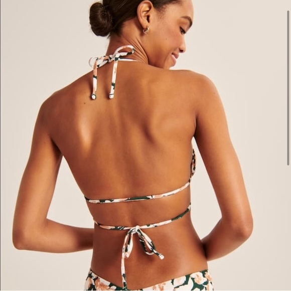 Abercrombie Criss-Cross Halter Triangle Bikini Top in Green and Peach Floral - Picture 3 of 4